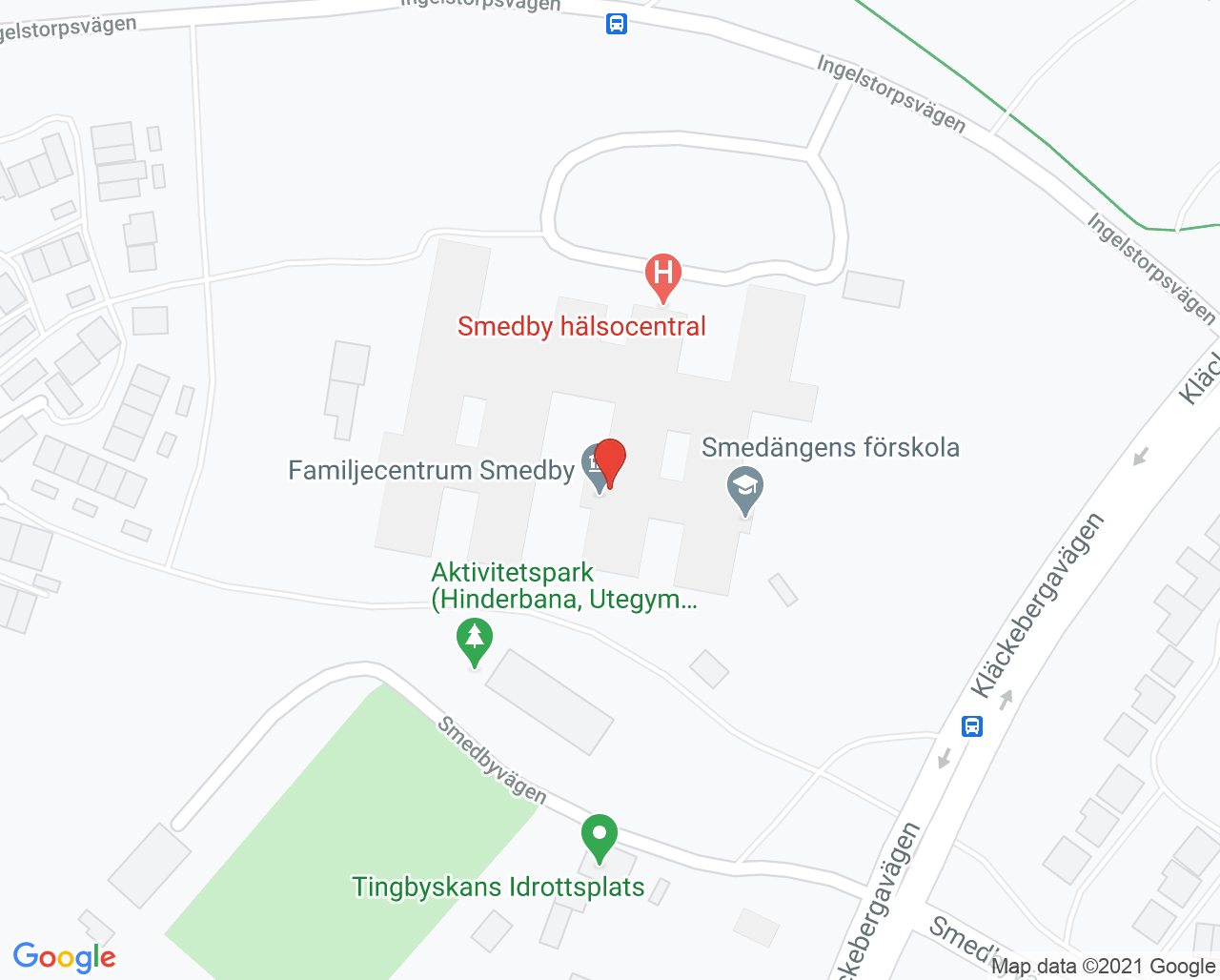 Karta till Mödrahälsovården familjecentralen Smedby