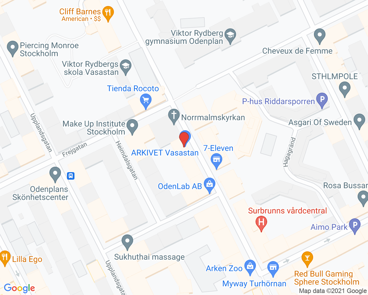 Karta till Medical Fysioterapi Vasastan - Viveka Nyman