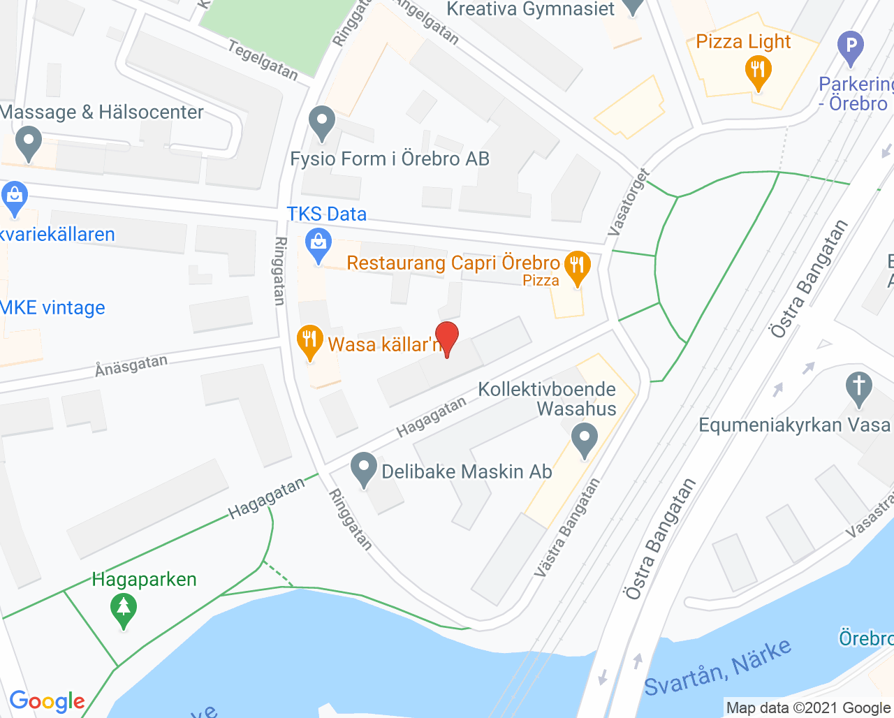 Karta till Vasa tandvård Kristin Tinfors, Örebro