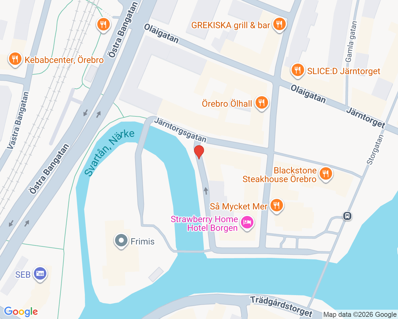 Karta till Strandpraktiken Tandläkare Nathon Stearns, Örebro