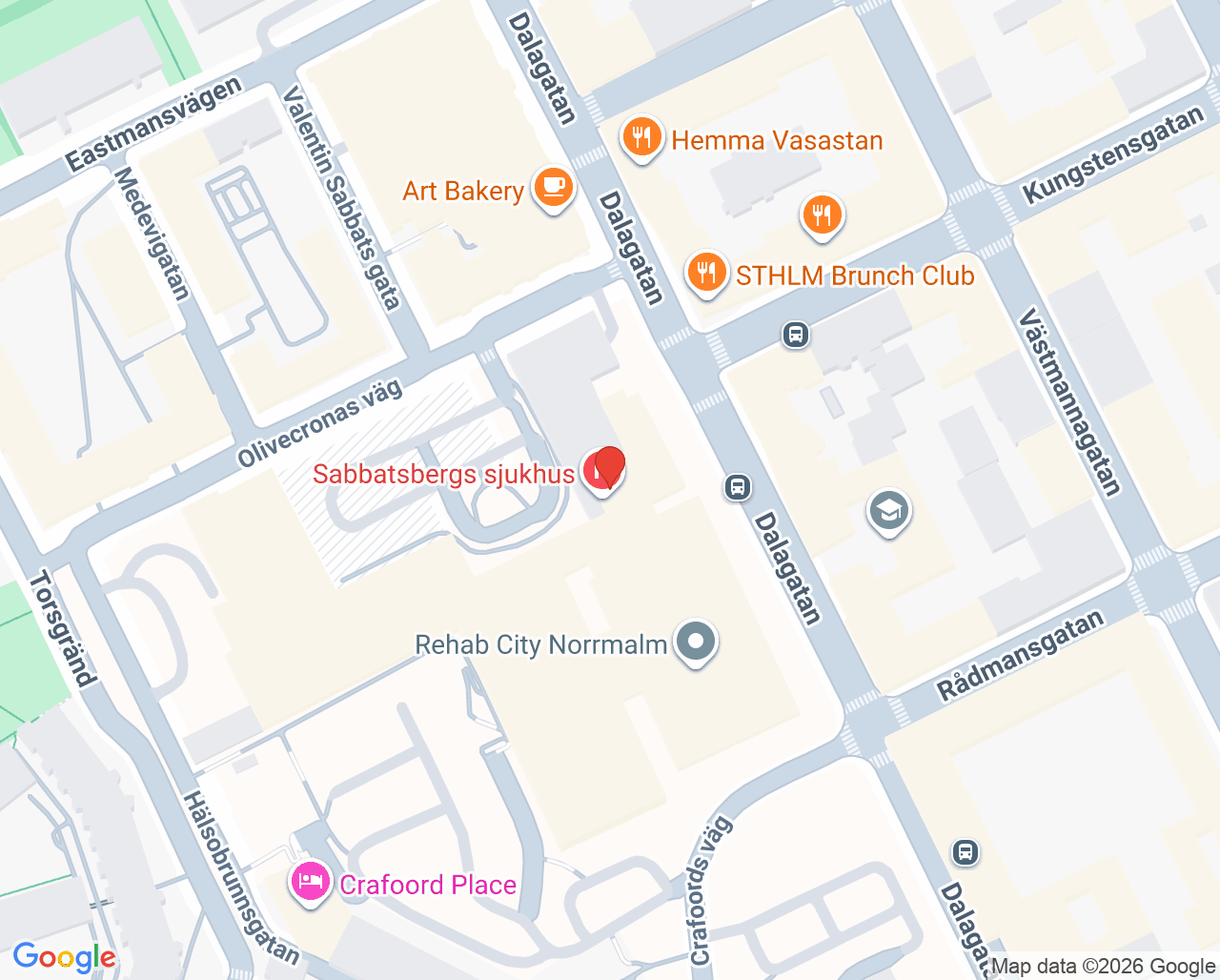 Karta till Aleris Ultragyn Sabbatsberg Gynekologmottagning, Norrmalm