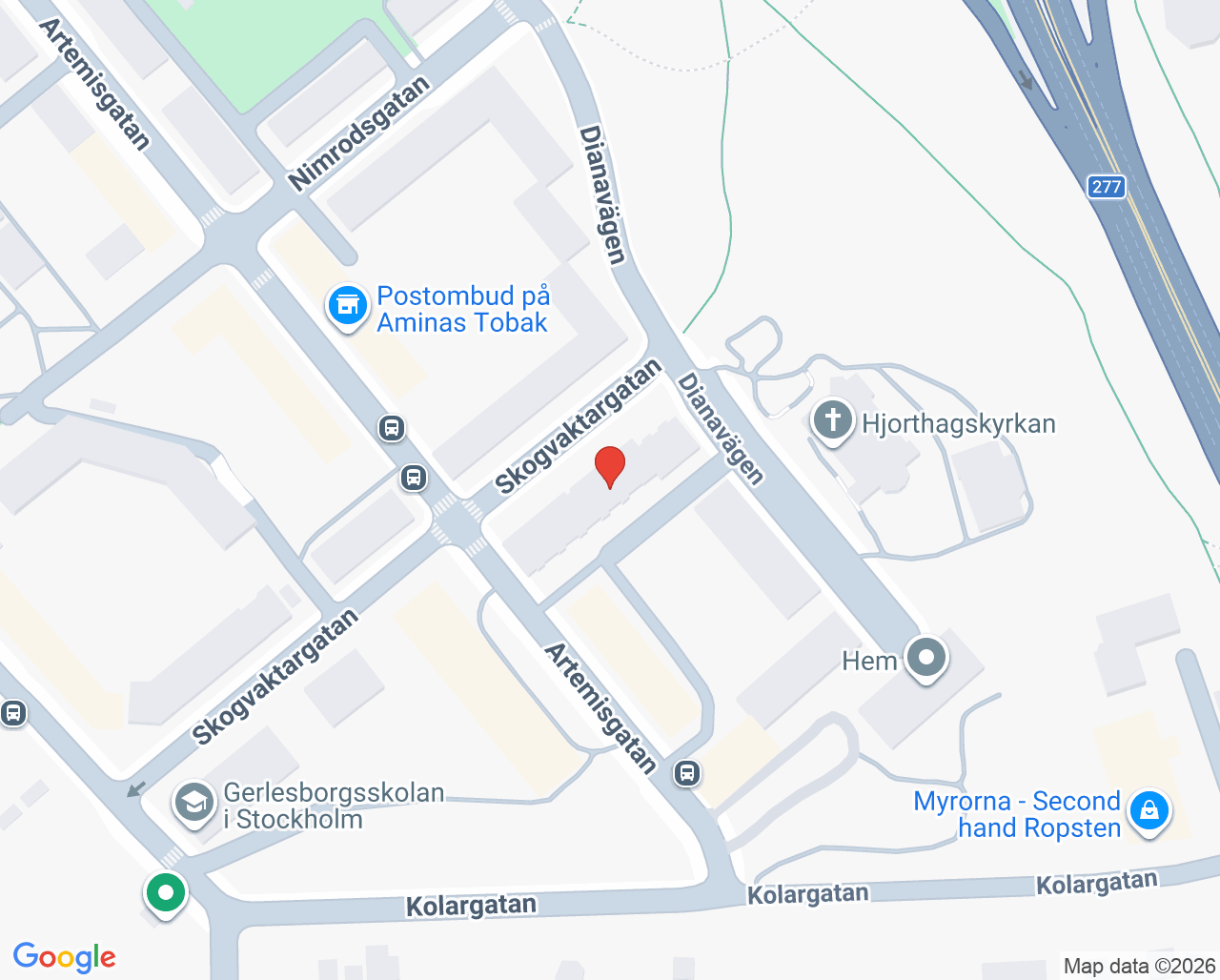 Karta till Tandea Hjorthagen