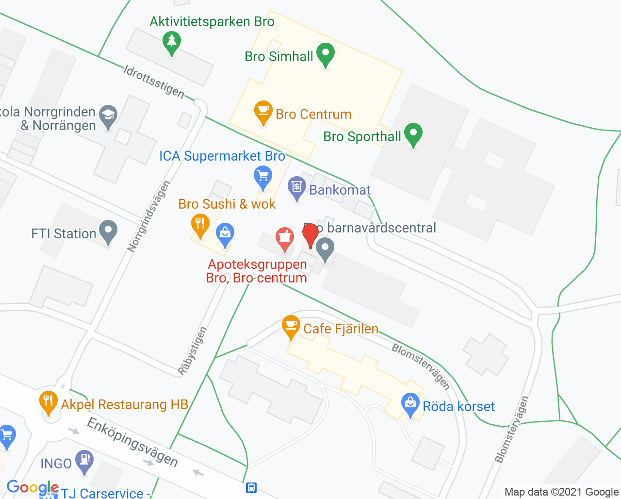 Karta till Brotandläkarna Bro Centrum