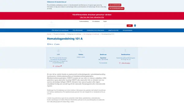 Hematologavdelning 101 A, Uppsala