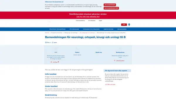 Barnavdelning för neurologi ortopedi kirurgi och urologi 95 B, Uppsala