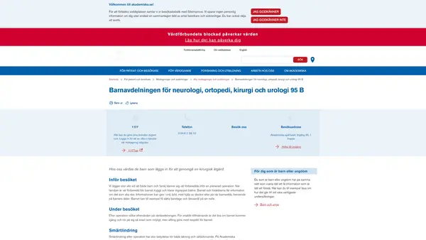 Barnavdelningen för neurologi ortopedi kirurgi och urologi 95 B, Uppsala
