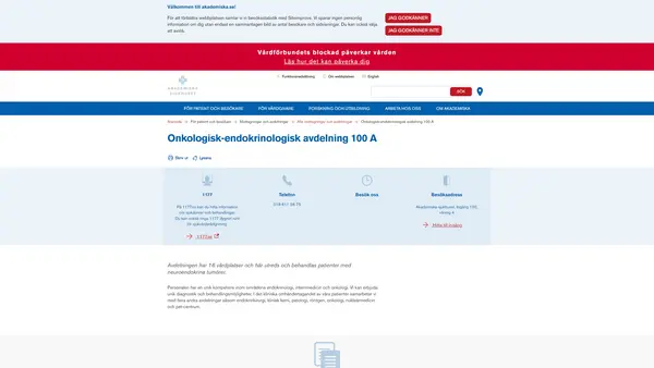 Onkologisk-endokrinologisk avdelning 100 A, Uppsala