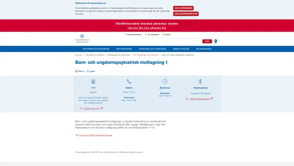Barn- och ungdomspsykiatrisk mottagning 1, Uppsala
