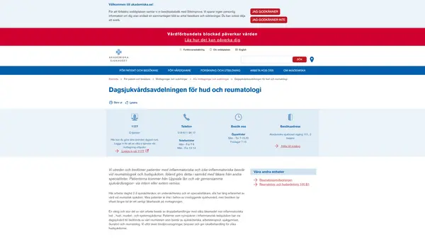 Dagsjukvårdsavdelningen för hud och reumatologi, Uppsala