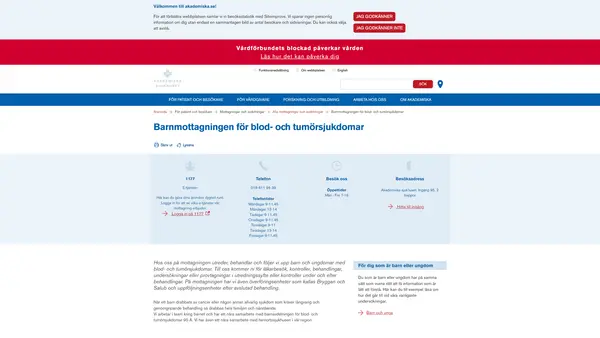 Barnmottagningen för blod- och tumörsjukdomar, Uppsala