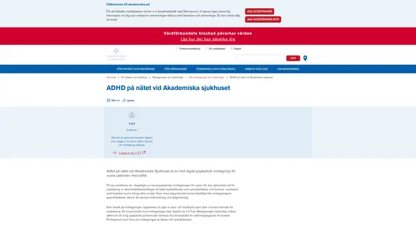 ADHD på nätet vid Akademiska sjukhuset, Uppsala