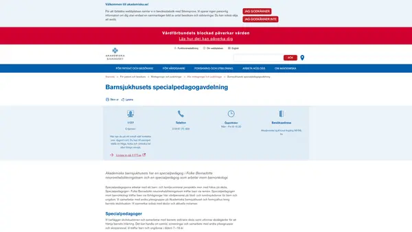 Barnsjukhusets specialpedagogavdelning, Uppsala