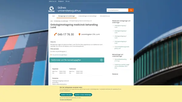 Onkologimottagning medicinsk behandling Lund