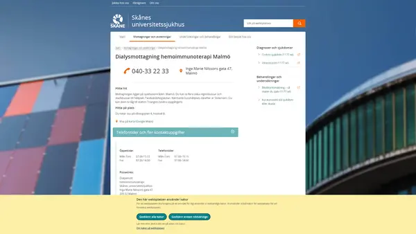 Dialysmottagning hemoimmunoterapi Malmö