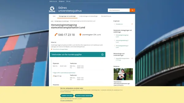 Hematologimottagning stamcellstransplantation Lund