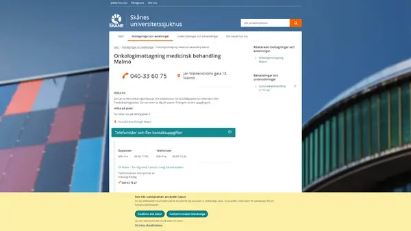 Onkologimottagning medicinsk behandling Malmö