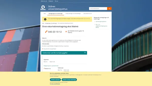 Öron-näsa-halsmottagning akut Malmö
