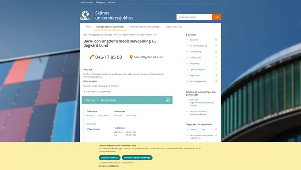 Barn- och ungdomsmedicinavdelning 63 dagvård Lund