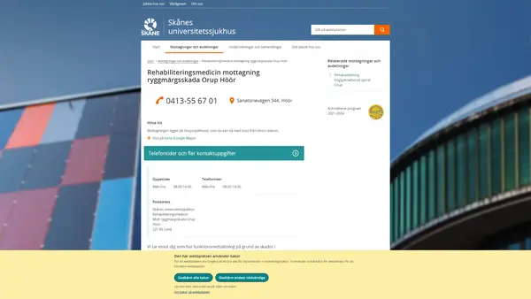 Rehabiliteringsmedicinmottagning ryggmärgsskada Orup Höör, Höör