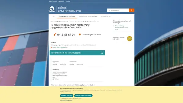 Rehabiliteringsmedicin mottagning ryggmärgsskada Orup Höör, Höör