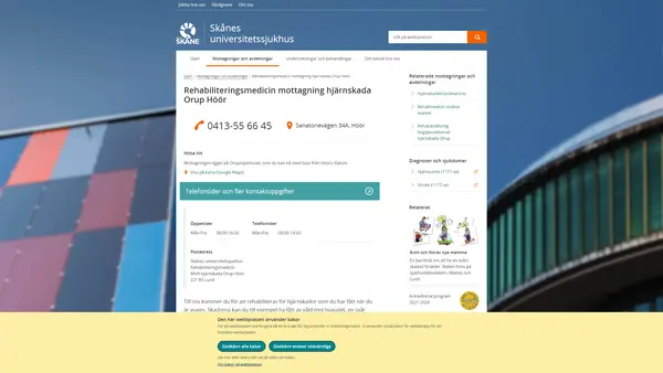 Rehabiliteringsmedicinmottagning hjärnskada Orup Höör