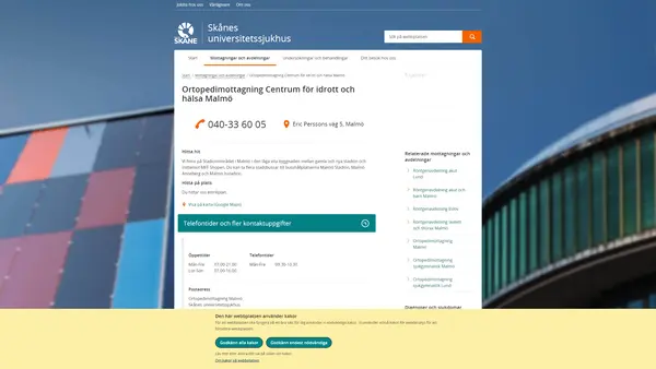 Ortopedimottagning Centrum för idrott och hälsa Malmö