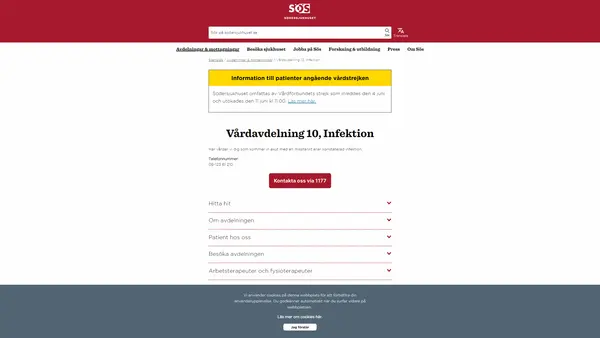 Vårdavdelning 10 Infektion, Södersjukhuset
