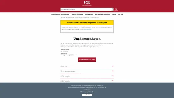 Ungdomsenheten, Sachsska barn- och ungdomssjukhuset