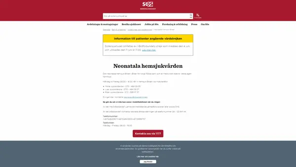 Neonatal Hemsjukvård, Sachsska barn- och ungdomssjukhuset