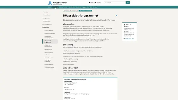 Dövpsykiatriprogrammet, Psykiatri Sydväst