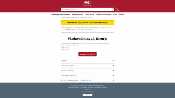 Vårdavdelning 13, Kirurgi, Södersjukhuset