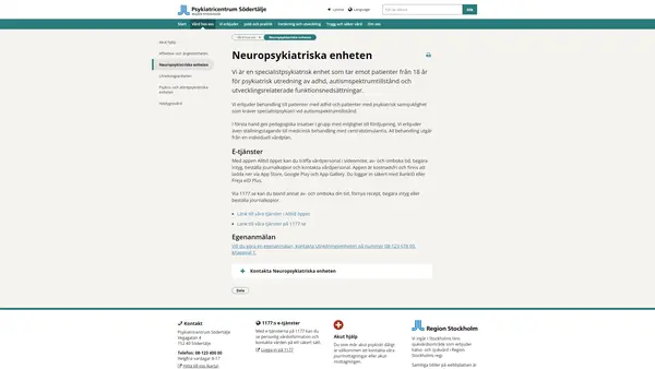 Neuropsykiatriska enheten, Psykiatricentrum Södertälje