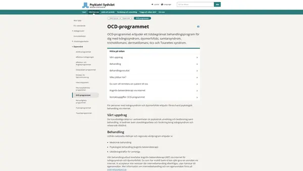 OCD-programmet, Psykiatri Sydväst