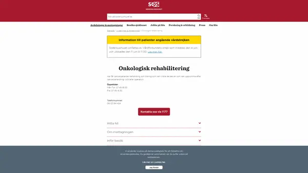 Onkologisk rehabilitering, Södersjukhuset