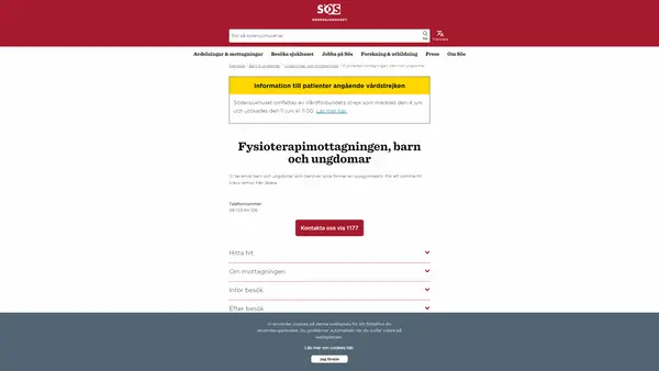 Fysioterapimottagningen, Sachsska barn- och ungdomssjukhuset