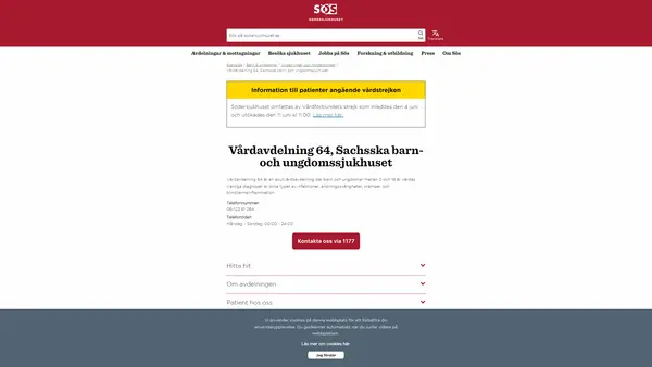 Vårdavdelning 64, Sachsska barn- och ungdomssjukhuset