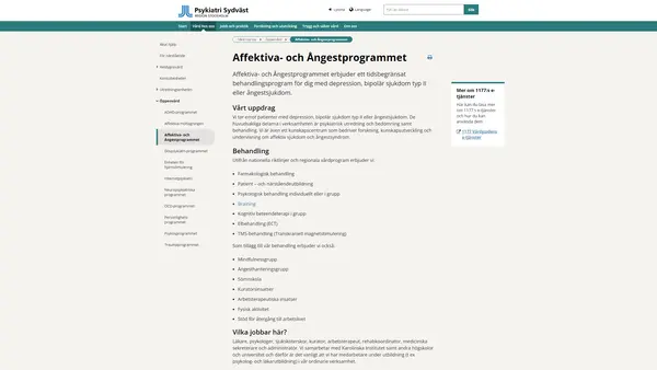 Affektiva och ångestprogrammet, Psykiatri Sydväst