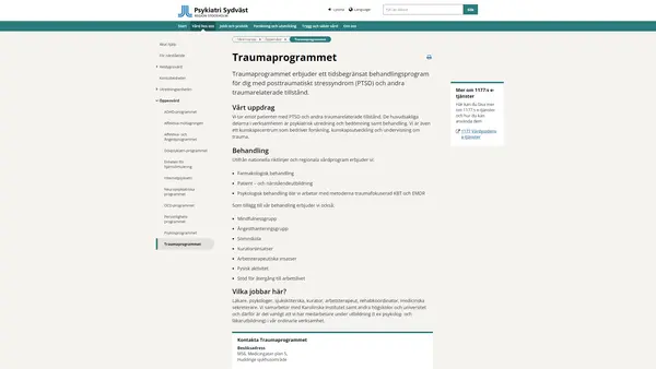 Traumaprogrammet, Psykiatri Sydväst