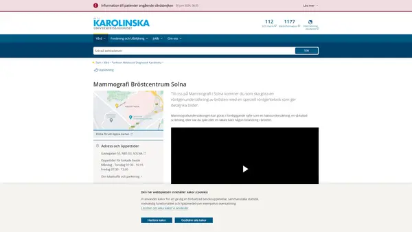 Mammografi Bröstcentrum Solna, Karolinska Universitetssjukhuset