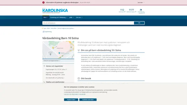 Vårdavdelning Barn 10 Solna, Karolinska Universitetssjukhuset