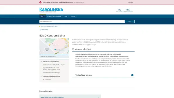 Vårdavdelning ECMO Solna, Karolinska Universitetssjukhuset