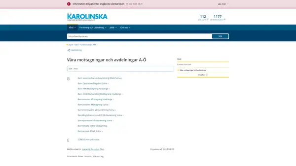 Vårdavdelning Barnlångtidsintensivvård Solna, Karolinska Universitetssjukhuset