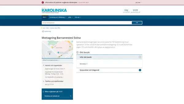 Mottagning Barnanestesi U Solna, Karolinska Universitetssjukhuset