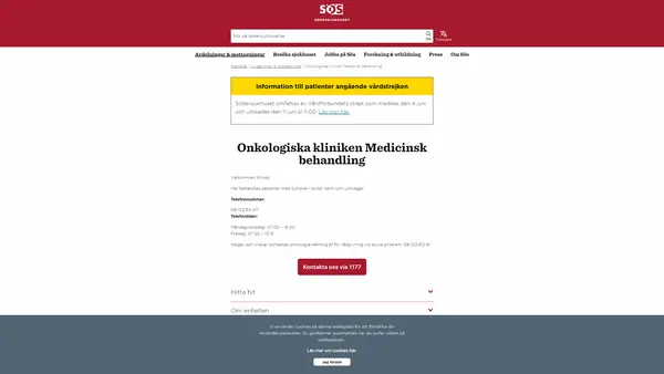 Onkologiska kliniken Medicinsk behandling, Södersjukhuset