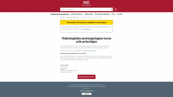 Onkologiska mottagningen tarm och urinvägar, Södersjukhuset