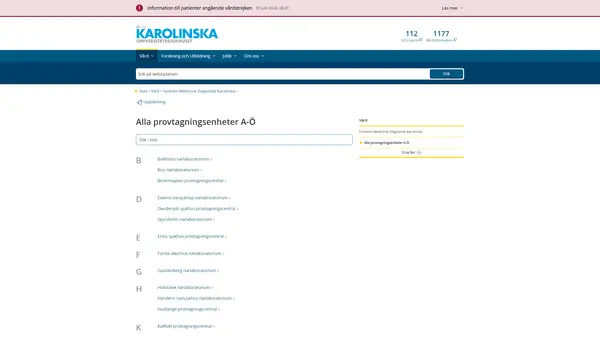 Provtagningscentral Västerhaninge, Karolinska Universitetssjukhuset