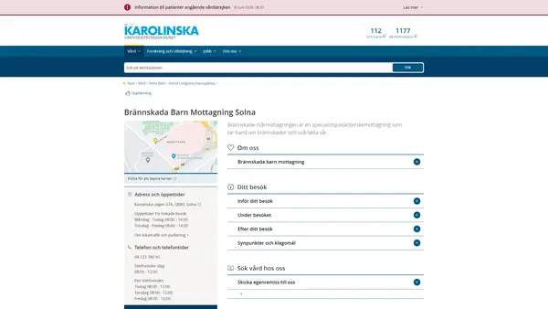 Mottagning Brännskada barn Solna, Karolinska Universitetssjukhuset