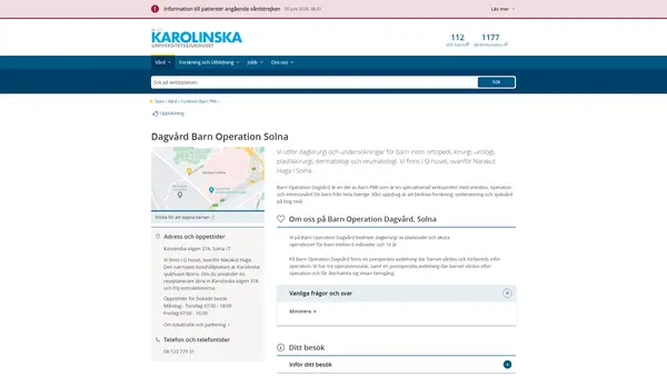 Dagvård Barnoperation Q Solna, Karolinska Universitetssjukhuset