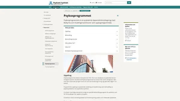 Psykosprogrammet, Psykiatri Sydväst