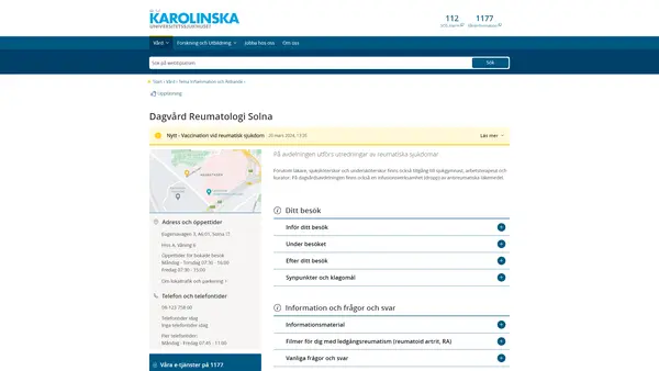 Dagvård Reumatologi Solna, Karolinska Universitetssjukhuset